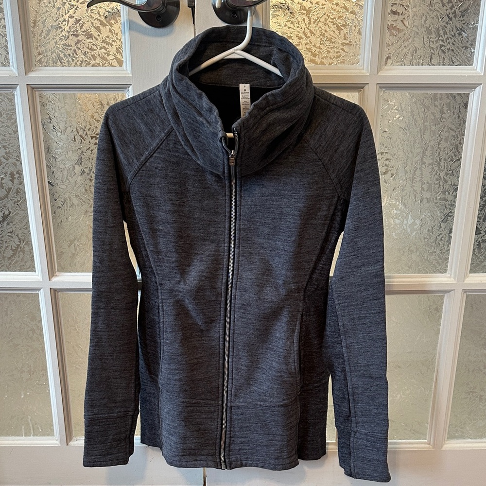 Lululemon Size 6 Charcoal Cowl Neck Zip Up Hoodie